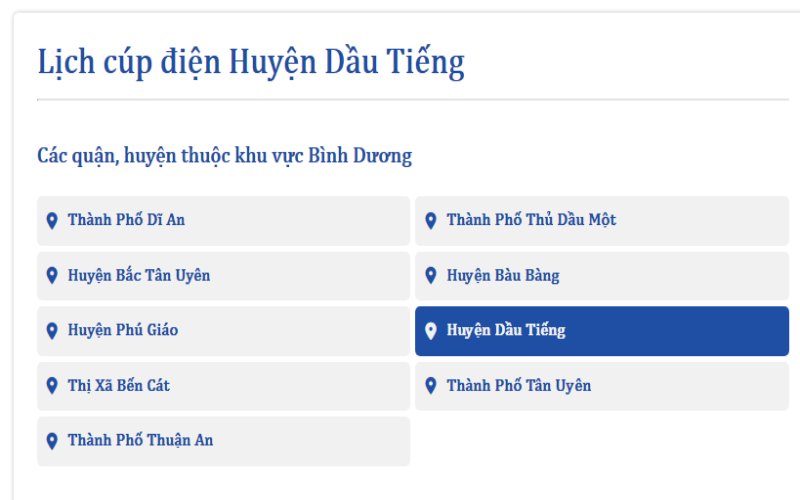 Lịch cúp điện Dầu Tiếng