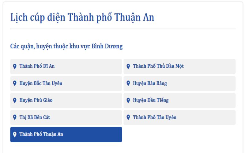 Lịch cúp điện Thuận An